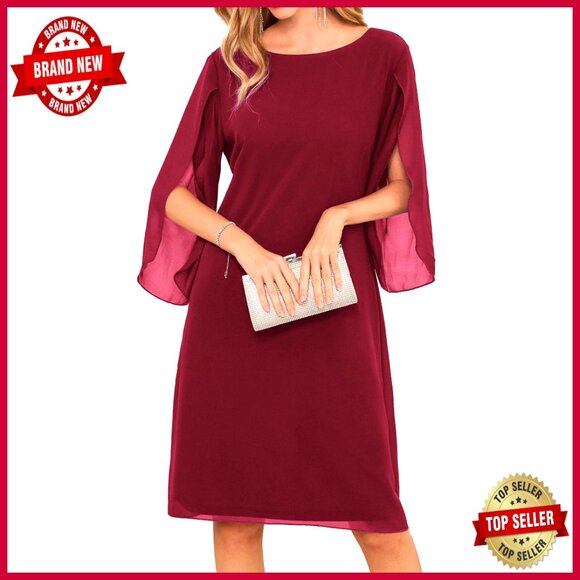 Dresses & Skirts - Chiffon Flutter Sleeve Dress Elegant Cocktail Party Wedding Wear Knee Length